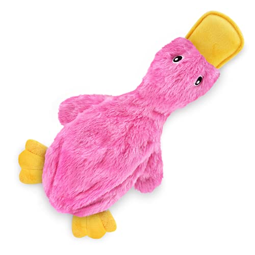 Best Pet Supplies Crinkle Dog Toy for Small, Medium, and Large Breeds, Cute No Stuffing Duck with Soft Squeaker, Fun for Indoor Puppies and Senior Pups, Plush No Mess Chew and Play - Light Pink