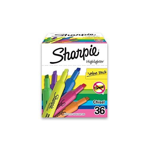 SHARPIE Tank Style Highlighters, Chisel Tip, Fluorescent Yellow, 36 Count