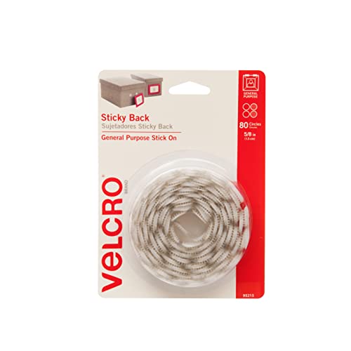 VELCRO Brand Dots with Adhesive | Sticky Back Round Hook and Loop Circles | 5/8in, 80 Pack | Arts and Crafts, School Projects, 95215W, White