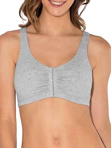 Fruit of the Loom womens Front Closure Cotton Sports Bra, Black/White/Heather Grey 3-pack, 36 US