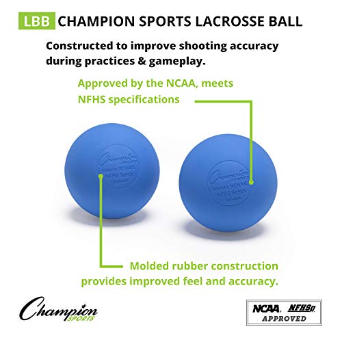 Champion Sports Colored Lacrosse Balls: Blue Official Size Sporting Goods Equipment for Professional, College & Grade School Games, Practices & Recreation - NCAA, NFHS and SEI Certified - 2 Pack