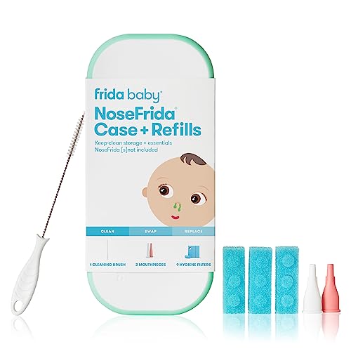 Frida Baby NoseFrida Case + Refills | Cleaning and Storage for Doctor-Recommended NoseFrida The Snotsucker Nasal Aspirator, Storage Travel Case, Bristle Cleaning Brush, Hygiene Filters, Baby Registry