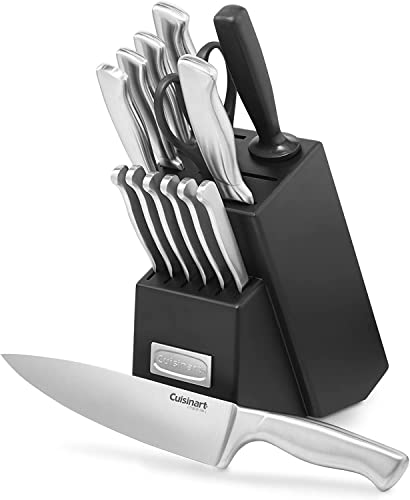 CUISINART Block Knife Set, 15pc Ultra Ultra- Sharp Cutlery Knife Set with Steel Blades for Precise Cutting , Lightweight, Stainless Steel, Durable & Dishwasher Safe, C77SS-15PK