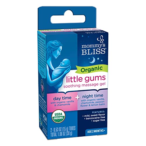 Mommys Bliss Organic Little Gums Soothing Massage Gel Day and Night Combo, Great for Teething Babies, Age 2 Months+, Sugar Free, Mild & Sweet Flavor, 2 - 0.53 Oz Tubes (Pack of 1)