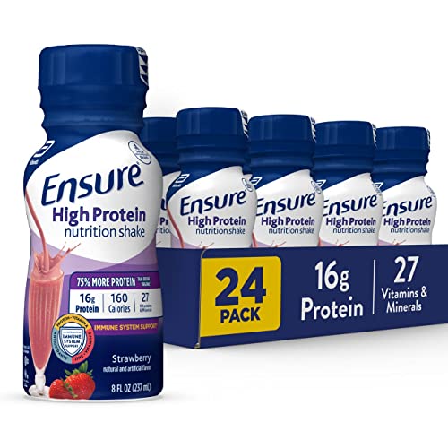 Ensure High Protein Nutritional Shake, 16g Protein, Meal Replacement Shakes, With Nutrients to Support Immune System Health, Strawberry, 8 Fl Oz (Pack of 24)