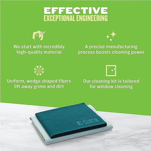 E-Cloth Microfiber Cleaning Cloth Glass Kit - Microfiber Towel Window Cleaning Kit for Cars, Windows, Mirrors, & More - Alaskan Blue