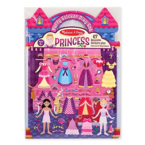 Melissa & Doug Puffy Sticker Set Princess - 67 Reusable Stickers - Kids Fashion Activities, Restickable Princess Sticker Book, Puffy Princess Stickers For Kids Ages 4+