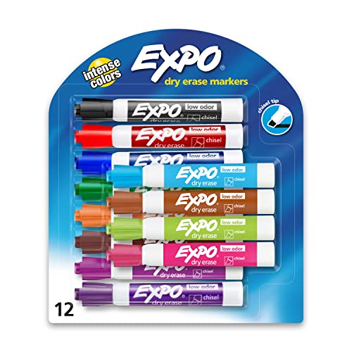 EXPO Low Odor Dry Erase Markers, Chisel Tip, Assorted Colors, 16 Pack