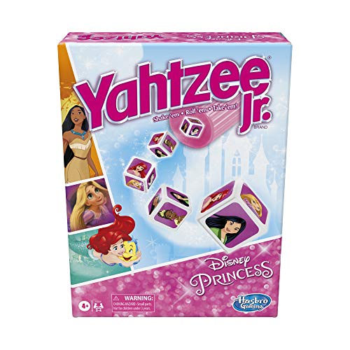 Yahtzee Jr. Disney Princess Edition Board Game for Kids Ages 4 and Up, for 2-4 Players, Counting and Matching Game for Preschoolers (Amazon Exclusive)