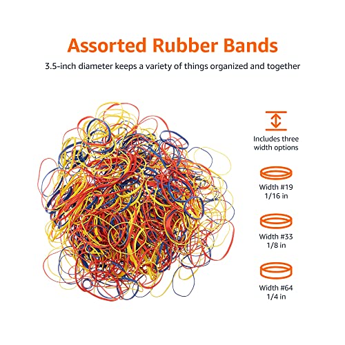 Amazon Basics Assorted Size and Color Rubber Bands, 0.5 lb.