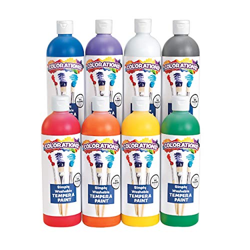 Colorations Simply Washable Tempera Paint, Rainbow Plus 8 Pack, Matte Finish, Classroom Supplies, Vibrant Colors, Non Toxic, Washes Off Easily, School, Craft, Art Supply Set, 16 oz Bottles