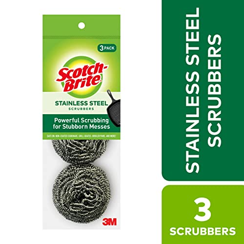 Scotch-Brite Stainless Steel Scrubber, Dish Scrubbers for Cleaning Kitchen and Household, Steel Scrubbers for Cleaning Dishes, 3 Scrubbers