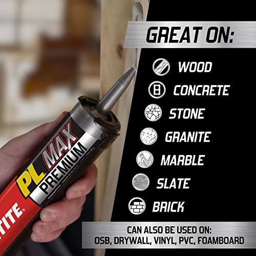 Loctite PL Premium Max Construction Adhesive, Versatile Construction Glue for Wood, Concrete, Stone & More - 9 fl oz Cartridge, Pack of 1