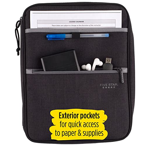 Five Star Zipper Binder, 1 Inch 3-Ring Binder, Carry-All with Internal Pockets and Dividers, 375 Total Sheet Capacity, Heathered Gray/Mint (29092BH0)