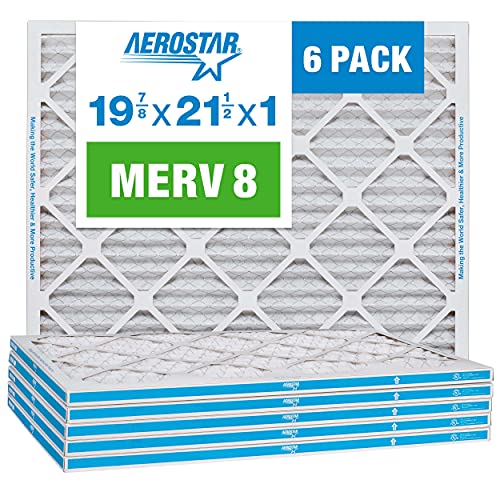 Aerostar 19 7/8 x 21 1/2x1 MERV 8 Pleated Air Filter, AC Furnace Air Filter, (Pack of 6) (Actual Size: 19 7/8"x21 1/2"x3/4")
