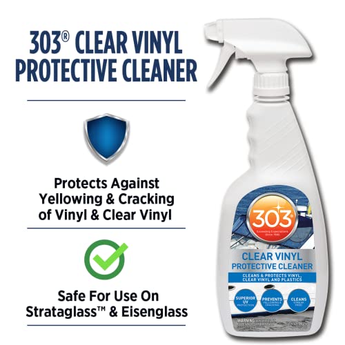 303 Marine Clear Protective Cleaner - Cleans and Protects Vinyl and Plastics, Provides Superior UV Protection, Prevents Yellowing and Cracking, 32oz (30215) Packaging May Vary