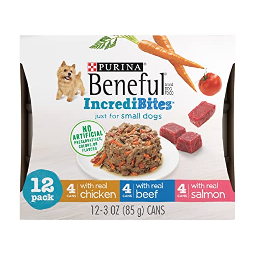 Purina Beneful Small Breed Wet Dog Food Variety Pack, IncrediBites With Real Beef, Chicken or Salmon - (2 Packs of 12) 3 oz. Cans