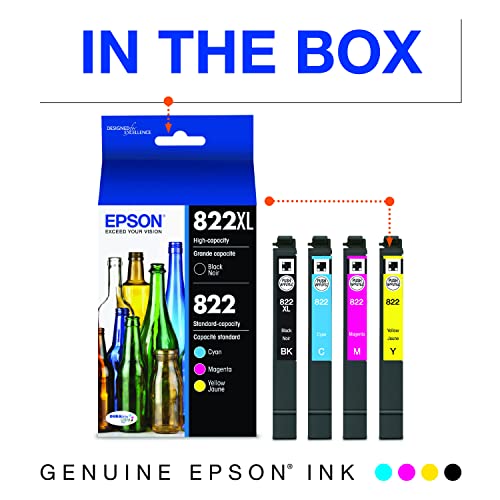 EPSON T822 DURABrite Ultra Ink High Capacity Black & Standard Color Cartridge Combo Pack (T822XL-BCS) for select Epson WorkForce Pro Printers