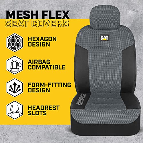 Cat® MeshFlex Automotive Seat Covers for Cars Trucks and SUVs (Set of 2) – Gray Car Seat Covers for Front Seats, Truck Seat Protectors with Comfortable Mesh Back, Auto Interior Covers