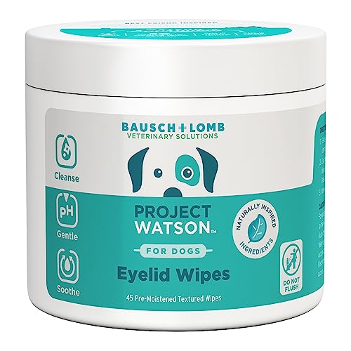 Project Watson Dog Eyelid Wipes, Tear Stain Removing Wipe, Micellar Technology That Cleanses and Hydrates, Aloe & Licorice, Paraben & Fragrance Free, 45 Pre-Moistened Textured Wipes