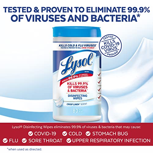 Lysol Disinfectant Wipes, Multi-Surface Disinfectant Cleaning Wipes, For Disinfecting and Cleaning, Crisp Linen, 80 Count (Pack of 4)