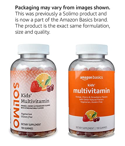 Amazon Basics Kids' Multivitamin Gummies, Cherry, Strawberry & Orange, 380 Count (2 Packs of 190) (2 per Serving) (Previously Solimo)