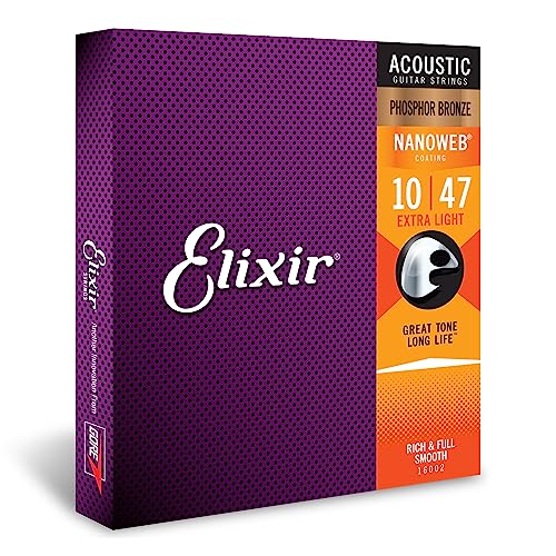 Elixir Strings - Acoustic Phosphor Bronze with NANOWEB Coating - Elixir Acoustic Guitar Strings - Medium (.013-.056)