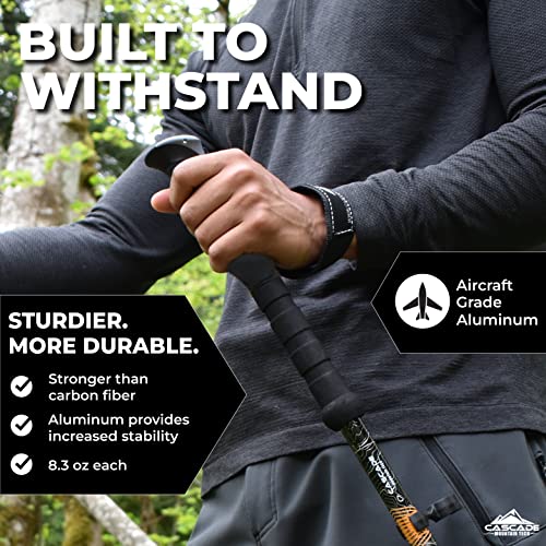 Cascade Mountain Tech Trekking Poles - Aluminum Hiking Walking Sticks with Adjustable Locks Expandable to 54 (Set of 2) , Orange