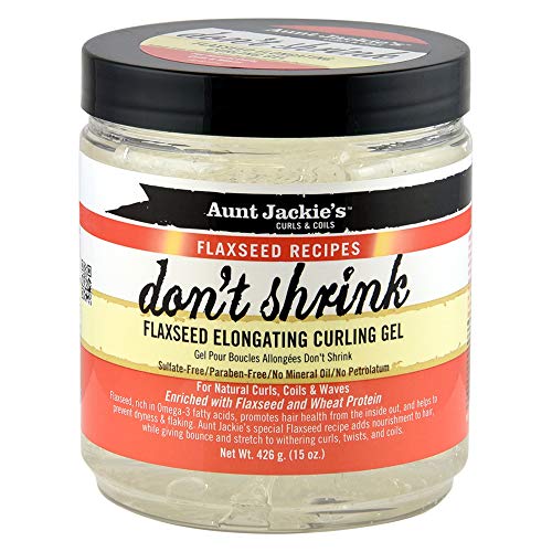 Aunt Jackies Flaxseed Recipes Dont Shrink Elongating Hair Curling Gel for Natural Curls, Coils and Waves, Helps Prevent Dryness and Flaking, 15 oz