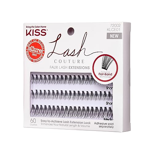 KISS Lash Couture Faux Lash Extensions, Style Venus, Exclusive Flat-Band Technology, Short & Medium Length, 60 Individual Lash Clusters