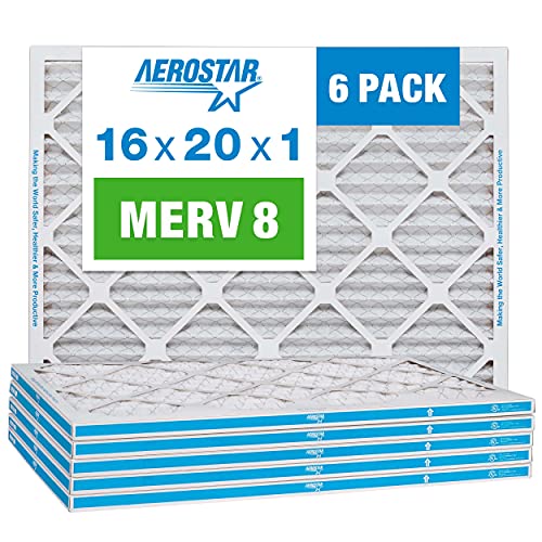 Aerostar 16x20x1 MERV 8 Pleated Air Filter, AC Furnace Air Filter, 6 Pack (Actual size 15 3/4x 19 3/4 x 3/4)
