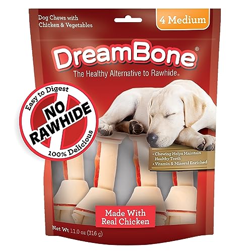 DreamBone Medium and Large Chews, Treat Your Dog to a Chew Made With Real Meat and Vegetables 4 Count (Pack of 1)