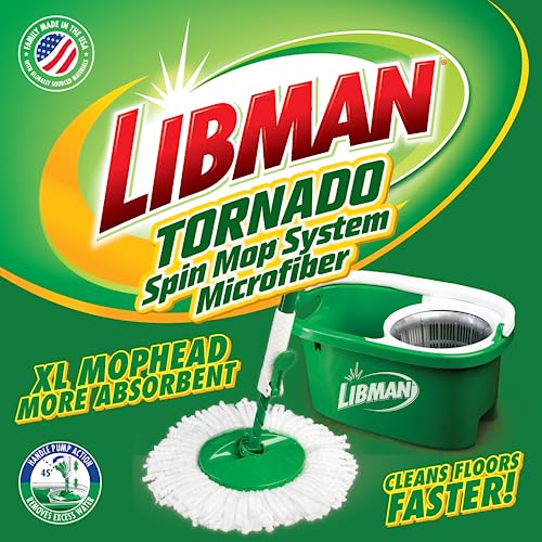 Libman Tornado Spin Mop System Plus 1 Refill Head | Mop and Bucket with Wringer Set | Libman Mop for Floor Cleaning | Hardwood Floor Mop | 2 Total Mop Heads Included,Green