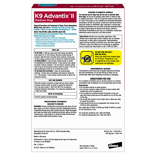 K9 Advantix II Medium Dog Vet-Recommended Flea, Tick & Mosquito Treatment & Prevention | Dogs 11-20 lbs. | 1-Mo Supply