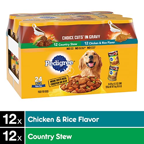 PEDIGREE CHOICE CUTS IN GRAVY Adult Canned Soft Wet Dog Food Variety Pack, Country Stew and Chicken & Rice Flavor, 13.2 oz. Cans (Pack of 24)
