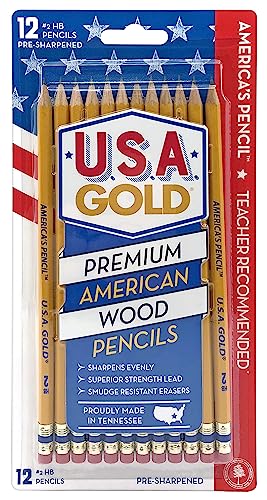 Cra-Z-Art U.S.A. Gold Pre-sharpened American Wood Cased #2 HB Yellow Pencils, 60 Pack