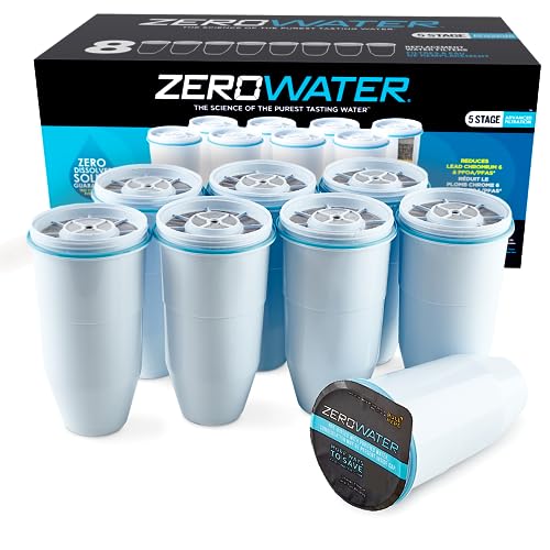 ZeroWater Official Replacement Filter - 5-Stage Filter Replacement 0 TDS for Improved Tap Water Taste - System NSF Certified to Reduce Lead, Chromium, and PFOA/PFOS, 8-Pack