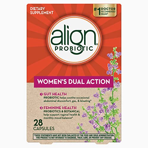 Align Probiotic, Womens Dual Action, Probiotics for Women, Multi-Strain Probiotic with Chaste Tree, Supports Feminine Health, Soothes Occasional Abdominal Discomfort, Gas, Bloating, 28 Capsules
