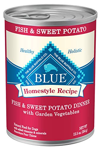 Blue Buffalo Homestyle Recipe Natural Adult Wet Dog Food, Fish & Sweet Potato 12.5-oz can (Pack of 12)