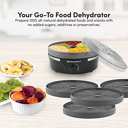 Elite Gourmet EFD319 Food Dehydrator, 5 BPA-Free 11.4" Trays Adjustable Temperature Controls, Jerky, Herbs, Fruit, Veggies, Dried Snacks, Black