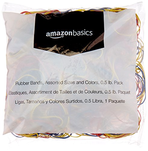 Amazon Basics Assorted Size and Color Rubber Bands, 0.5 lb.