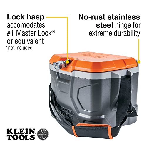 Klein Tools 55600 Work Cooler, 17-Quart Lunch Box Holds 18 Cans, Keeps Cool 30 Hours, Seats 300 Lb, Tradesman Pro Tough Box