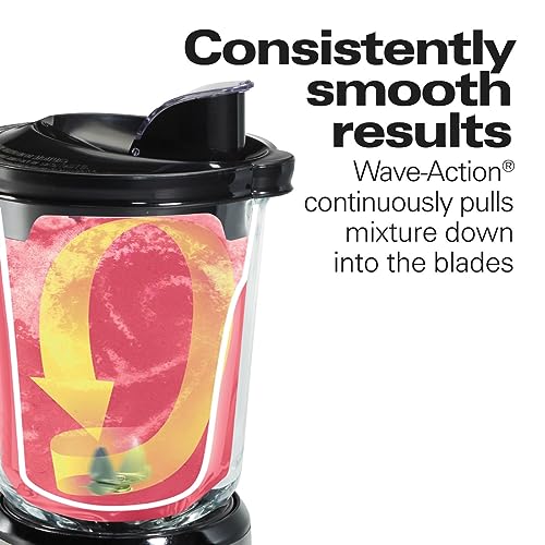 Hamilton Beach Wave Crusher Blender For Shakes and Smoothies With 40 Oz Glass Jar and 14 Functions, Ice Sabre Blades & 700 Watts for Consistently Smooth Results, Black & Stainless Steel (54220)