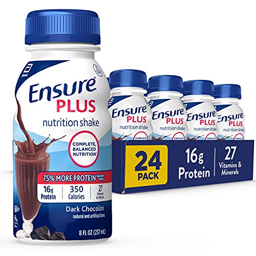 Ensure Plus Nutrition Shake, 24 Count, With 16 Grams of Protein, Meal Replacement Shakes, 8 Fl Oz (Pack of 24), Rich Dark Chocolate, 192 Fl Oz