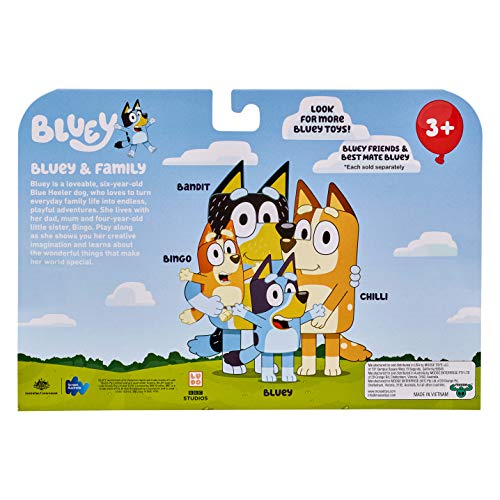 Bluey and Family 4 Pack of 2.5-3 Bluey, Bingo, Chilli, Bandit Poseable Figures