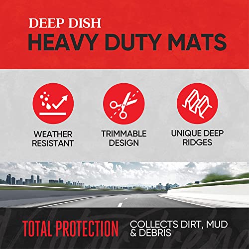 Motor Trend DeepDish Floor Mats for Cars Full Set, All-Weather Rubber Automotive Floor Mats, Performance Plus Heavy Duty Car Mats, Flexible Liners for Truck Van SUV (Black)