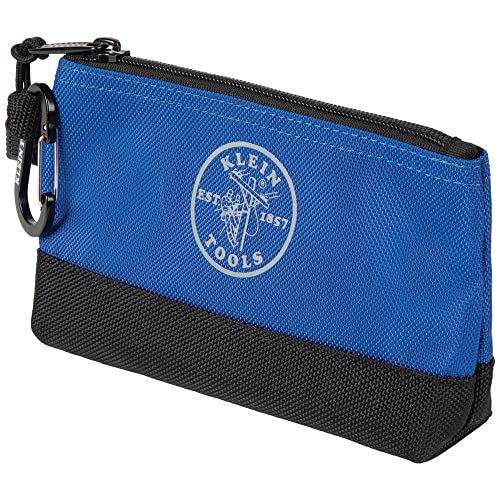 Klein Tools 55559 Stand-Up Zipper Bag Tool Pouch with Carabiners, 7-Inch Blue and 14-Inch Gray Utility Bags with Reinforced Bottom, 2-Pack