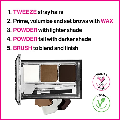 Wet N Wild Ultimate Eyebrow Makeup Kit, Eyebrow Powder Dark Brown, Brow Hair Removal Tweezers, Wax, Brush