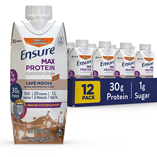 Ensure Max Protein Nutrition Shake with 30g of Protein, 1g of Sugar, High Protein Shake, French Vanilla, 11 fl oz (Pack of 12)