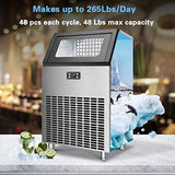 Electactic Ice Maker, Commercial Ice Machine,100Lbs/Day, Stainless Steel Ice Machine with 48 Lbs Capacity, Ideal for Restaurant, Bars, Home and Offices, Includes Scoop
